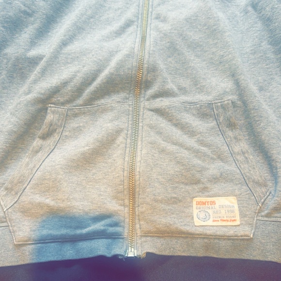 Domyos grey large hooded sweatshirt front pocket zipper relaxed fit comfy warm - Picture 4 of 7